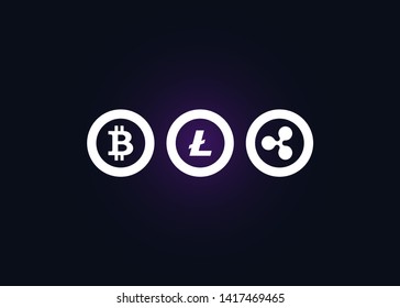 Cryptocurrencies Bitcoin Dash Coin Ripple Coin Ethereum Lite Coin Icons Vector Illustration