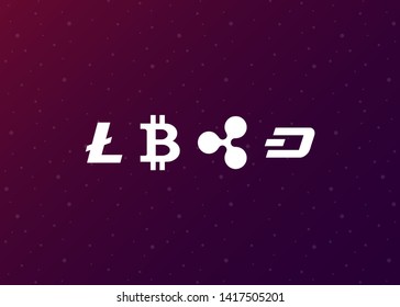 Cryptocurrencies Bitcoin Dash Coin Ripple Coin Ethereum Lite Coin Icons Vector Illustration