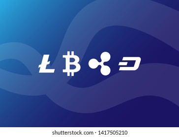 Cryptocurrencies Bitcoin Dash Coin Ripple Coin Ethereum Lite Coin Icons Vector Illustration
