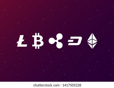 Cryptocurrencies Bitcoin Dash Coin Ripple Coin Ethereum Lite Coin Icons Vector Illustration