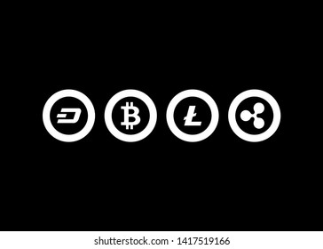 Cryptocurrencies Bitcoin Dash Coin Ripple Coin Ethereum Lite Coin Icons Vector Illustration