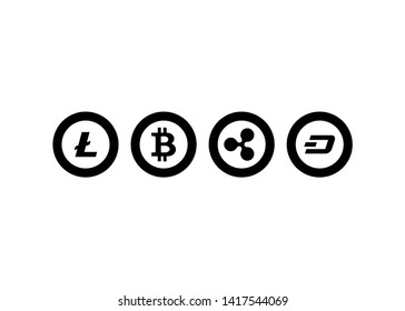 Cryptocurrencies Bitcoin Dash Coin Ripple Coin Ethereum Lite Coin Icons Vector Illustration