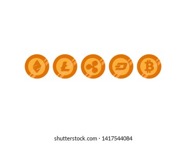 Cryptocurrencies Bitcoin Dash Coin Ripple Coin Ethereum Lite Coin Icons Vector Illustration