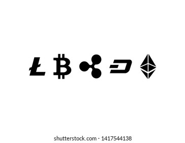 Cryptocurrencies Bitcoin Dash Coin Ripple Coin Ethereum Lite Coin Icons Vector Illustration