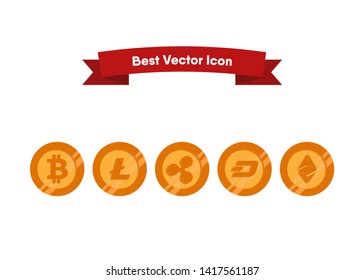 Cryptocurrencies Bitcoin Dash Coin Ripple Coin Ethereum Lite Coin Icons Vector Illustration