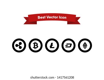 Cryptocurrencies Bitcoin Dash Coin Ripple Coin Ethereum Lite Coin Icons Vector Illustration