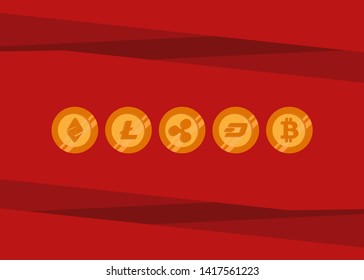 Cryptocurrencies Bitcoin Dash Coin Ripple Coin Ethereum Lite Coin Icons Vector Illustration