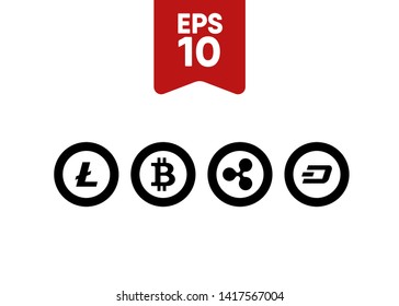 Cryptocurrencies Bitcoin Dash Coin Ripple Coin Ethereum Lite Coin Icons Vector Illustration