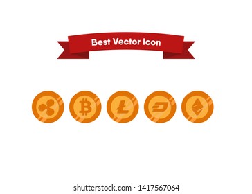 Cryptocurrencies Bitcoin Dash Coin Ripple Coin Ethereum Lite Coin Icons Vector Illustration
