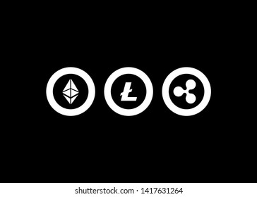 Cryptocurrencies Bitcoin Dash Coin Ripple Coin Ethereum Lite Coin Icons Vector Illustration