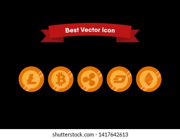 Cryptocurrencies Bitcoin Dash Coin Ripple Coin Ethereum Lite Coin Icons Vector Illustration
