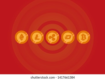 Cryptocurrencies Bitcoin Dash Coin Ripple Coin Ethereum Lite Coin Icons Vector Illustration