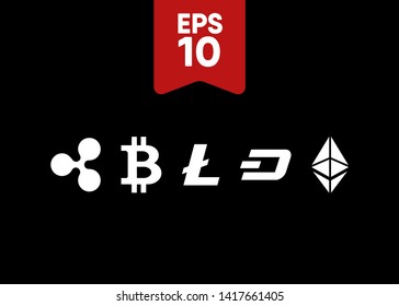 Cryptocurrencies Bitcoin Dash Coin Ripple Coin Ethereum Lite Coin Icons Vector Illustration