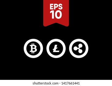 Cryptocurrencies Bitcoin Dash Coin Ripple Coin Ethereum Lite Coin Icons Vector Illustration
