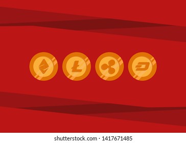 Cryptocurrencies Bitcoin Dash Coin Ripple Coin Ethereum Lite Coin Icons Vector Illustration