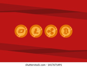 Cryptocurrencies Bitcoin Dash Coin Ripple Coin Ethereum Lite Coin Icons Vector Illustration