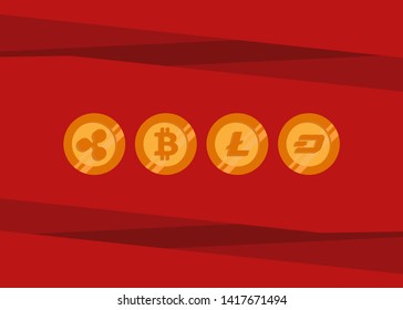 Cryptocurrencies Bitcoin Dash Coin Ripple Coin Ethereum Lite Coin Icons Vector Illustration