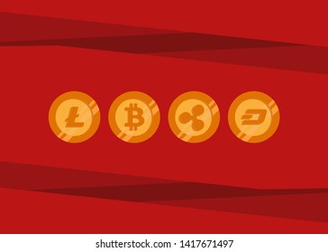 Cryptocurrencies Bitcoin Dash Coin Ripple Coin Ethereum Lite Coin Icons Vector Illustration