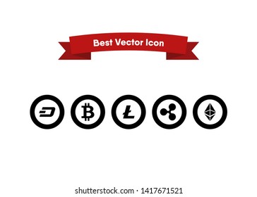 Cryptocurrencies Bitcoin Dash Coin Ripple Coin Ethereum Lite Coin Icons Vector Illustration