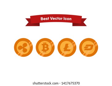 Cryptocurrencies Bitcoin Dash Coin Ripple Coin Ethereum Lite Coin Icons Vector Illustration