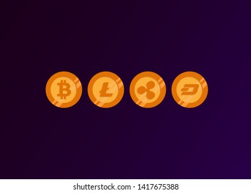 Cryptocurrencies Bitcoin Dash Coin Ripple Coin Ethereum Lite Coin Icons Vector Illustration