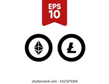 Cryptocurrencies Bitcoin Dash Coin Ripple Coin Ethereum Lite Coin Icons Vector Illustration