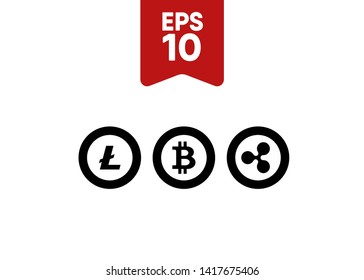 Cryptocurrencies Bitcoin Dash Coin Ripple Coin Ethereum Lite Coin Icons Vector Illustration