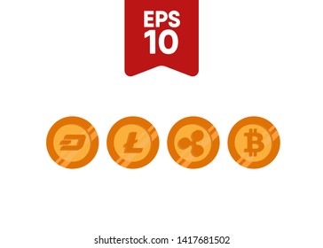 Cryptocurrencies Bitcoin Dash Coin Ripple Coin Ethereum Lite Coin Icons Vector Illustration
