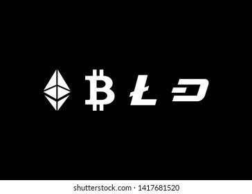 Cryptocurrencies Bitcoin Dash Coin Ripple Coin Ethereum Lite Coin Icons Vector Illustration