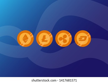 Cryptocurrencies Bitcoin Dash Coin Ripple Coin Ethereum Lite Coin Icons Vector Illustration