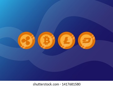 Cryptocurrencies Bitcoin Dash Coin Ripple Coin Ethereum Lite Coin Icons Vector Illustration