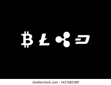 Cryptocurrencies Bitcoin Dash Coin Ripple Coin Ethereum Lite Coin Icons Vector Illustration
