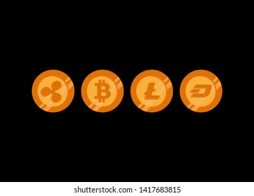 Cryptocurrencies Bitcoin Dash Coin Ripple Coin Ethereum Lite Coin Icons Vector Illustration