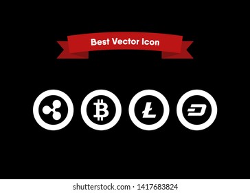 Cryptocurrencies Bitcoin Dash Coin Ripple Coin Ethereum Lite Coin Icons Vector Illustration