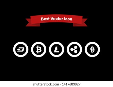 Cryptocurrencies Bitcoin Dash Coin Ripple Coin Ethereum Lite Coin Icons Vector Illustration