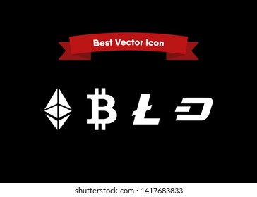 Cryptocurrencies Bitcoin Dash Coin Ripple Coin Ethereum Lite Coin Icons Vector Illustration