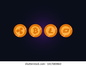 Cryptocurrencies Bitcoin Dash Coin Ripple Coin Ethereum Lite Coin Icons Vector Illustration