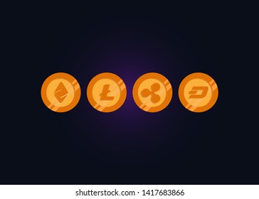 Cryptocurrencies Bitcoin Dash Coin Ripple Coin Ethereum Lite Coin Icons Vector Illustration