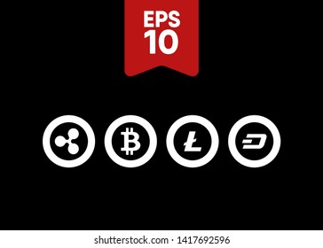 Cryptocurrencies Bitcoin Dash Coin Ripple Coin Ethereum Lite Coin Icons Vector Illustration