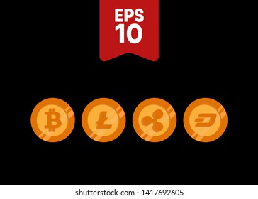 Cryptocurrencies Bitcoin Dash Coin Ripple Coin Ethereum Lite Coin Icons Vector Illustration