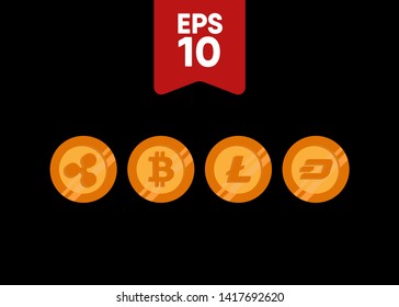 Cryptocurrencies Bitcoin Dash Coin Ripple Coin Ethereum Lite Coin Icons Vector Illustration