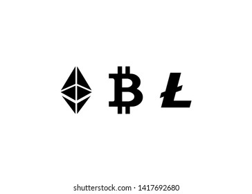 Cryptocurrencies Bitcoin Dash Coin Ripple Coin Ethereum Lite Coin Icons Vector Illustration