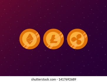 Cryptocurrencies Bitcoin Dash Coin Ripple Coin Ethereum Lite Coin Icons Vector Illustration