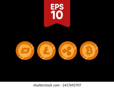 Cryptocurrencies Bitcoin Dash Coin Ripple Coin Ethereum Lite Coin Icons Vector Illustration