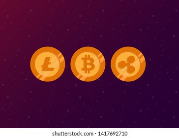 Cryptocurrencies Bitcoin Dash Coin Ripple Coin Ethereum Lite Coin Icons Vector Illustration