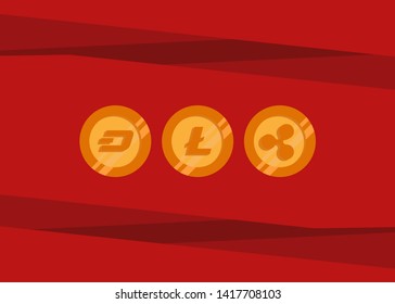 Cryptocurrencies Bitcoin Dash Coin Ripple Coin Ethereum Lite Coin Icons Vector Illustration