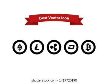 Cryptocurrencies Bitcoin Dash Coin Ripple Coin Ethereum Lite Coin Icons Vector Illustration