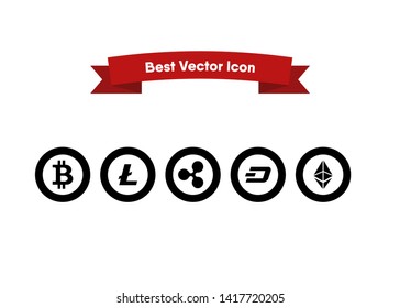 Cryptocurrencies Bitcoin Dash Coin Ripple Coin Ethereum Lite Coin Icons Vector Illustration