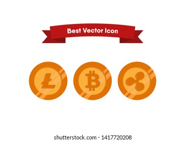 Cryptocurrencies Bitcoin Dash Coin Ripple Coin Ethereum Lite Coin Icons Vector Illustration