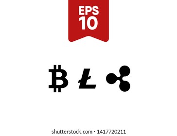 Cryptocurrencies Bitcoin Dash Coin Ripple Coin Ethereum Lite Coin Icons Vector Illustration